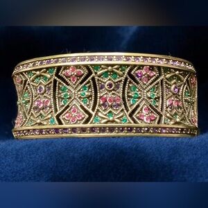 Heidi Daus Ornate Pink and Green Swarovski Crystal Cuff Bracelet . NWOT.